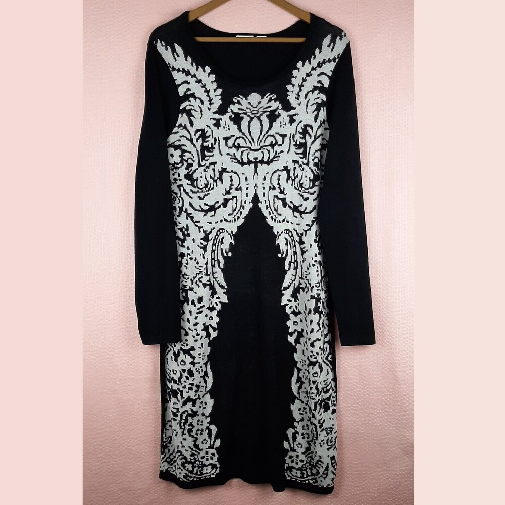 Cato Women Long Sleeve Knit Dress Black and White Casual Office Size L